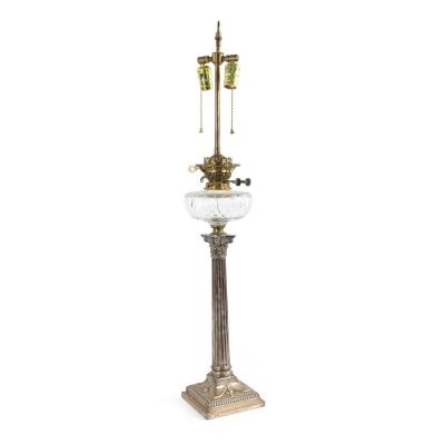 English Adam Silver Plate Corinthian Column Table Lamp