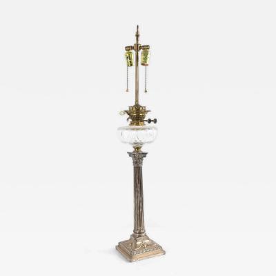 English Adam Silver Plate Corinthian Column Table Lamp