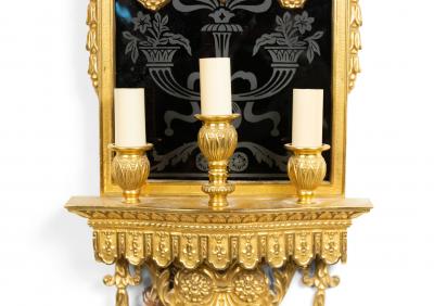 English Adam Style Bronze Dore and Black Glass Wall Sconce