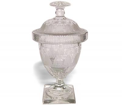 English Adam Style Etched Crystal Urns