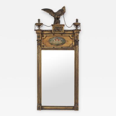 English Adam Style Gilt Wood Eagle Pediment Wall Mirror
