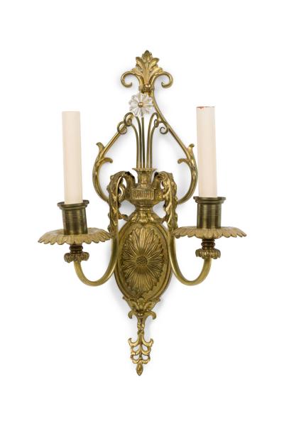 English Adam Style Two Arm Brass Wall Sconce