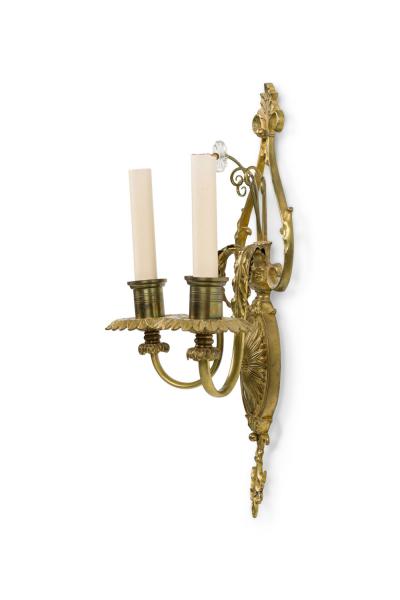 English Adam Style Two Arm Brass Wall Sconce