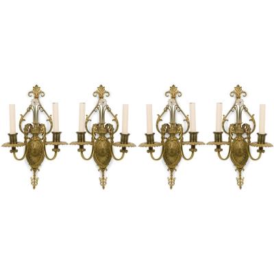 English Adam Style Two Arm Brass Wall Sconce