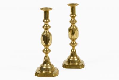 English Antique Brass Ace of Diamonds Candlesticks A Pair