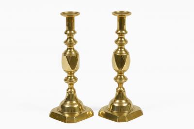 English Antique Brass Ace of Diamonds Candlesticks A Pair