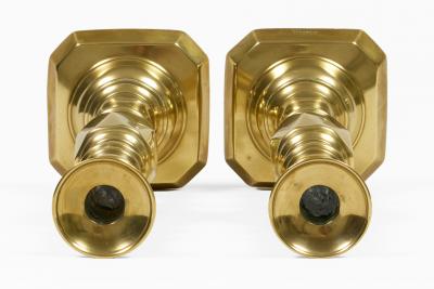 English Antique Brass Ace of Diamonds Candlesticks A Pair