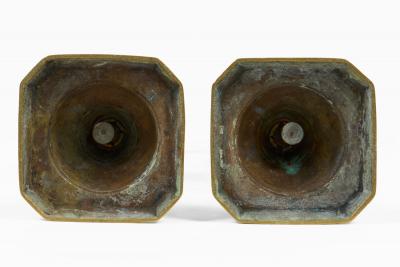 English Antique Brass Ace of Diamonds Candlesticks A Pair