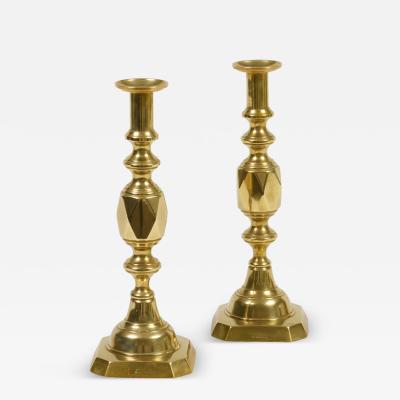 English Antique Brass Ace of Diamonds Candlesticks A Pair