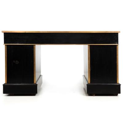 English Antique Campaign Ebonized Pedestal Desk 19th Century