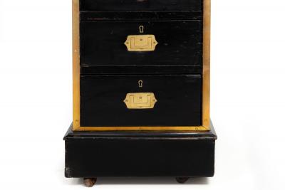 English Antique Campaign Ebonized Pedestal Desk 19th Century