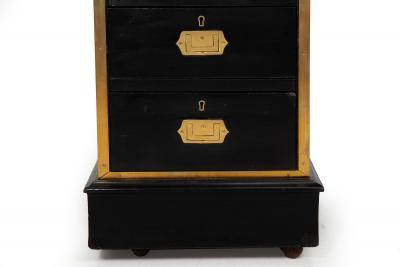 English Antique Campaign Ebonized Pedestal Desk 19th Century