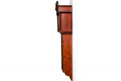 English Antique Red Chinoiserie Six Bell Hanging Wall Clock ca 1830