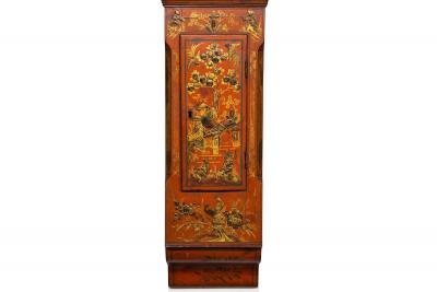 English Antique Red Chinoiserie Six Bell Hanging Wall Clock ca 1830