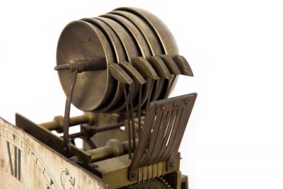 English Antique Red Chinoiserie Six Bell Hanging Wall Clock ca 1830