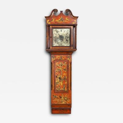 English Antique Red Chinoiserie Six Bell Hanging Wall Clock ca 1830