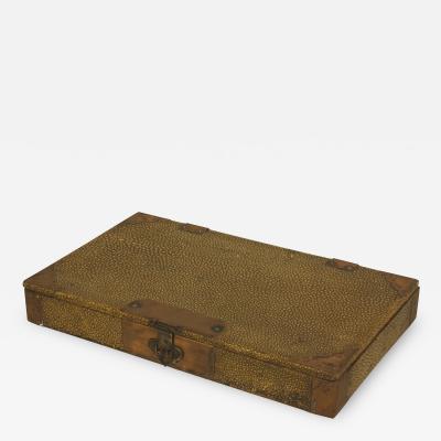 English Art Deco Large Rectangular Dark Yellow Shagreen Box