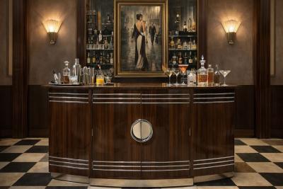 English Art Deco Yacht Flip Top Bar in Flamed Walnut
