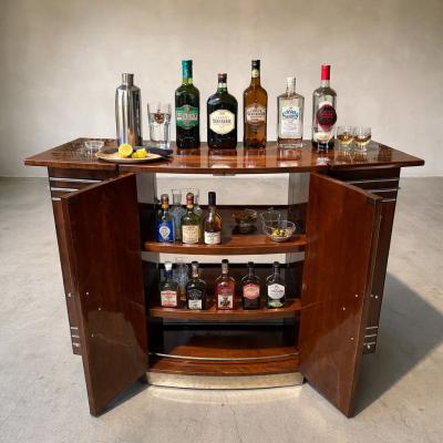English Art Deco Yacht Flip Top Bar in Flamed Walnut
