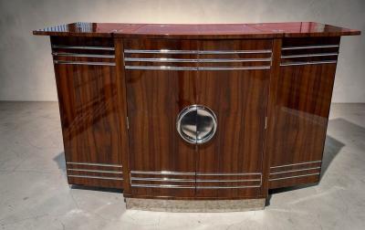 English Art Deco Yacht Flip Top Bar in Flamed Walnut