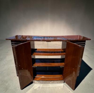 English Art Deco Yacht Flip Top Bar in Flamed Walnut