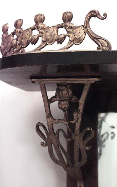 English Art Nouveau Mahogany and Bronze Dore Trimmed Wall Shelf