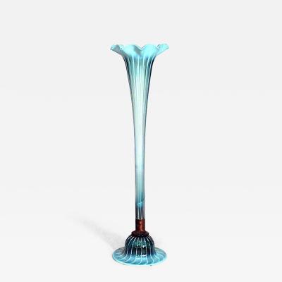 English Arts Crafts Blue Glass Trumpet Vase