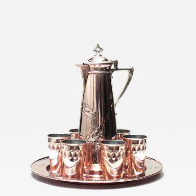English Arts Crafts Brass Pitcher and Cup Set