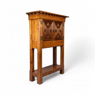 English Arts Crafts Craftsman Made Court Cupboard with Blacksmith Handle