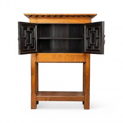 English Arts Crafts Craftsman Made Court Cupboard with Blacksmith Handle