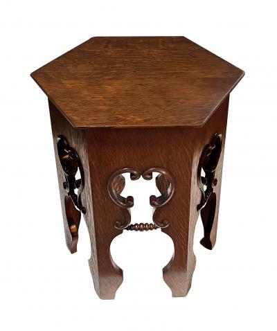English Arts Crafts Hexagonal Oak Occasional Table