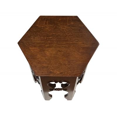 English Arts Crafts Hexagonal Oak Occasional Table