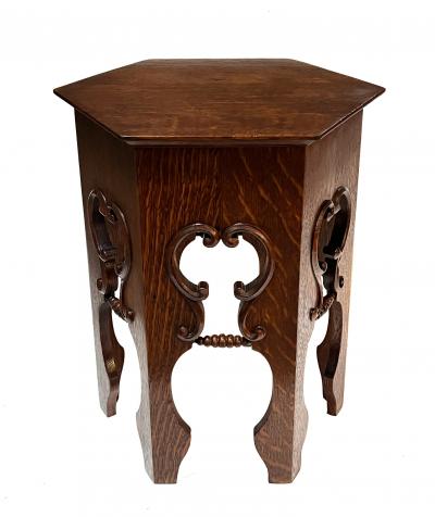 English Arts Crafts Hexagonal Oak Occasional Table