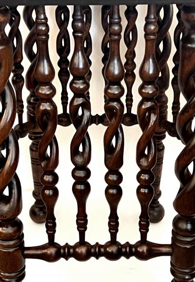 English Arts Crafts Hexagonal Occasional Table with Openwork Barley Twist Body