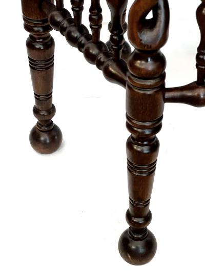 English Arts Crafts Hexagonal Occasional Table with Openwork Barley Twist Body