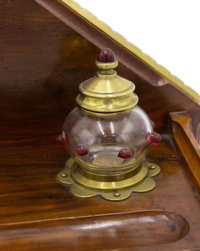 English Arts Crafts Mahogany and Brass Inkwell