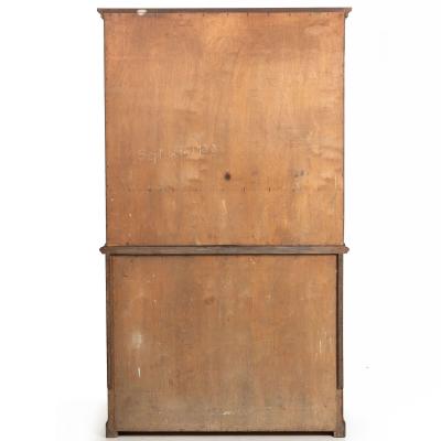 English Arts Crafts Oak Two Part Step Back Cupboard Cabinet c 1920