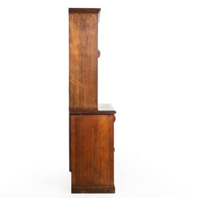 English Arts Crafts Oak Two Part Step Back Cupboard Cabinet c 1920