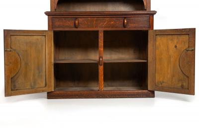 English Arts Crafts Oak Two Part Step Back Cupboard Cabinet c 1920