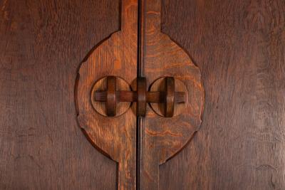 English Arts Crafts Oak Two Part Step Back Cupboard Cabinet c 1920