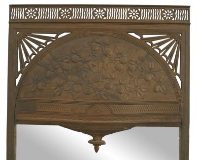 English Arts Crafts Patinated Iron Floral Design Wall Mirror