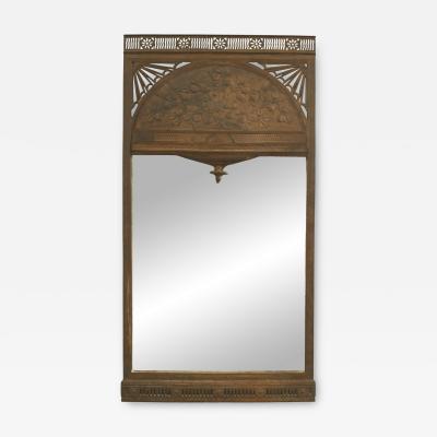 English Arts Crafts Patinated Iron Floral Design Wall Mirror