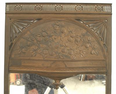 English Arts Crafts Patinated Iron Frame Wall Mirror