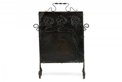 English Arts Crafts Style Wrought Iron and Pressed Copper Fire Screen