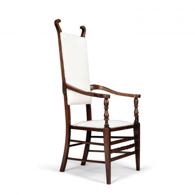 English Arts and Crafts Brown Walnut Armchair attributed to JS Henry