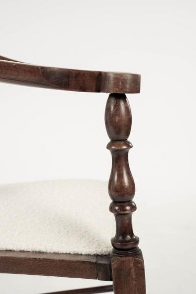 English Arts and Crafts Brown Walnut Armchair attributed to JS Henry