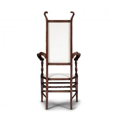 English Arts and Crafts Brown Walnut Armchair attributed to JS Henry