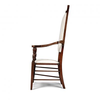 English Arts and Crafts Brown Walnut Armchair attributed to JS Henry