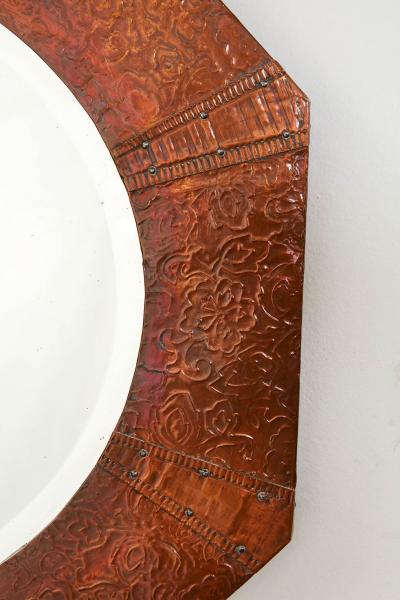 English Arts and Crafts Octagonal Copper Mirror