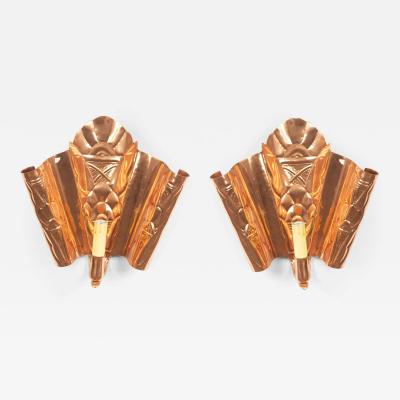 English Arts and Crafts Secessionist Style Copper Wall Sconces